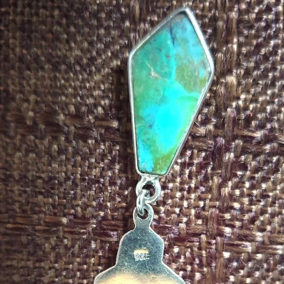 2'' Vintage Southwestern Genuine Turquoise 925 Sterling Silver Dangle Earrings - Picture 6 of 11